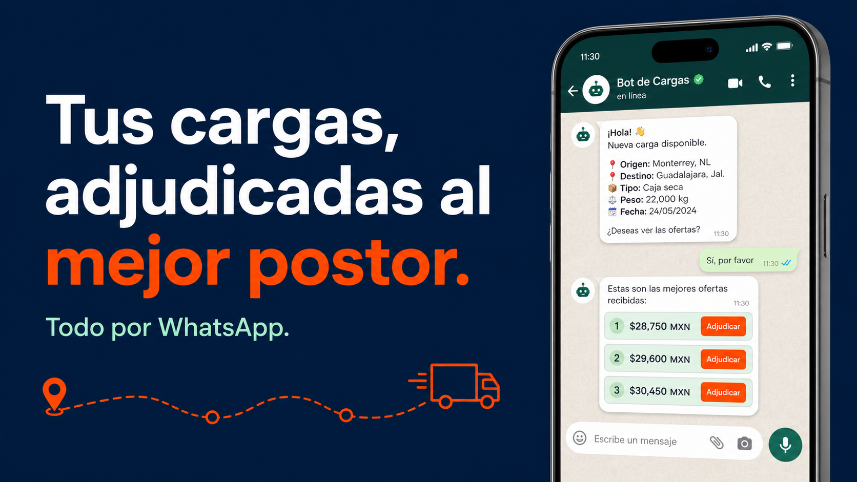 Conversación del bot con pujas de carga